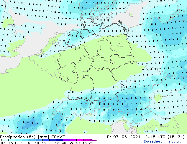 Precipitation (6h) ECMWF Fr 07.06.2024 18 UTC