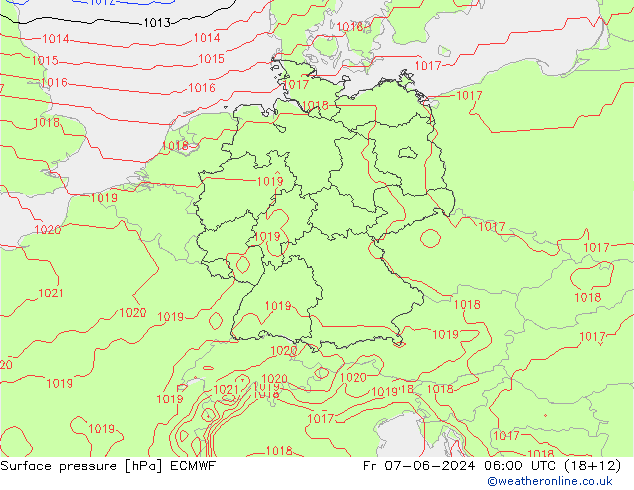 Luchtdruk (Grond) ECMWF vr 07.06.2024 06 UTC