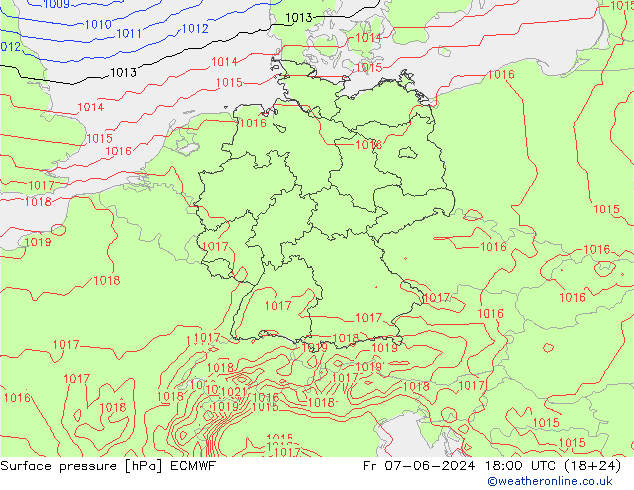 Luchtdruk (Grond) ECMWF vr 07.06.2024 18 UTC