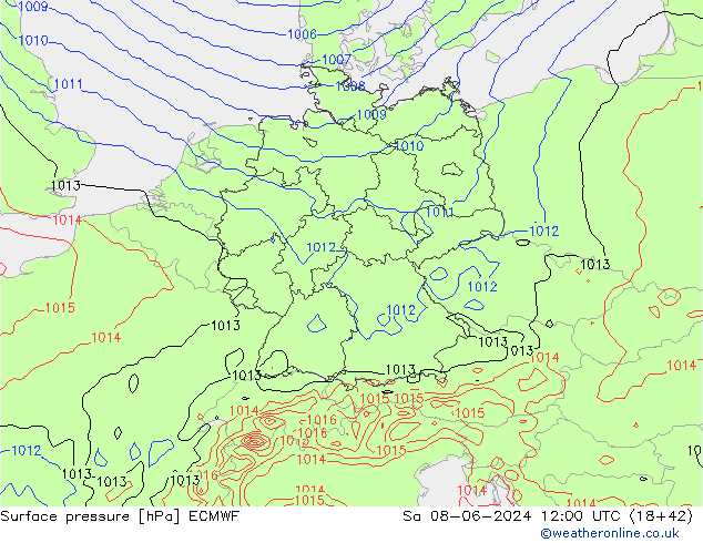 Surface pressure ECMWF Sa 08.06.2024 12 UTC