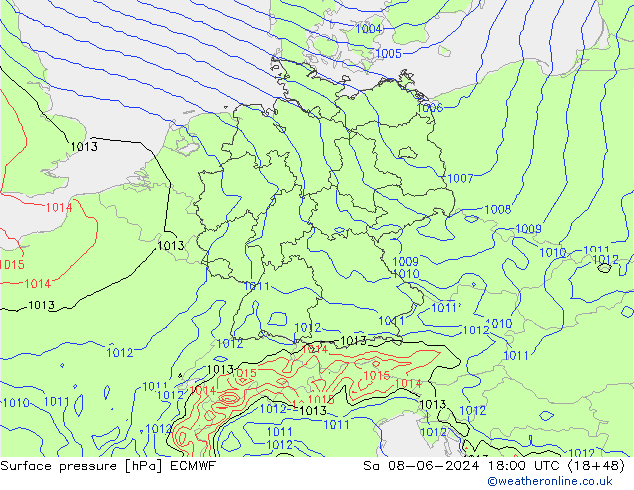 Surface pressure ECMWF Sa 08.06.2024 18 UTC