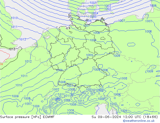 Surface pressure ECMWF Su 09.06.2024 12 UTC