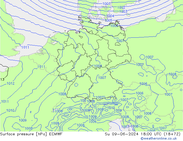 Luchtdruk (Grond) ECMWF zo 09.06.2024 18 UTC