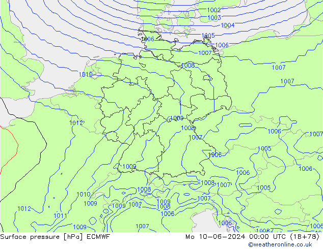 Atmosférický tlak ECMWF Po 10.06.2024 00 UTC