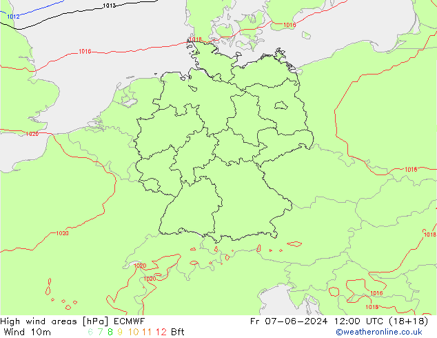 High wind areas ECMWF  07.06.2024 12 UTC