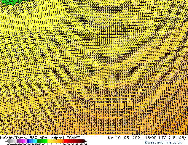 Height/Temp. 850 гПа ECMWF пн 10.06.2024 18 UTC