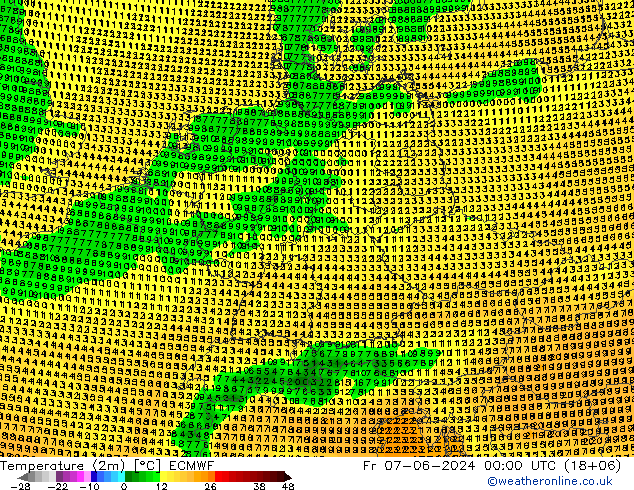 Temperature (2m) ECMWF Pá 07.06.2024 00 UTC