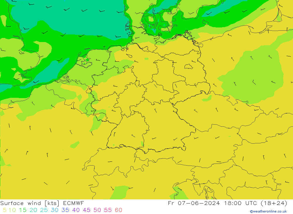 Bodenwind ECMWF Fr 07.06.2024 18 UTC