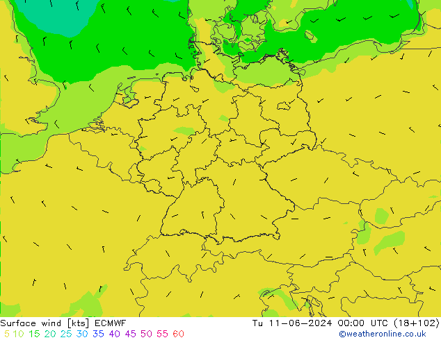 Rüzgar 10 m ECMWF Sa 11.06.2024 00 UTC