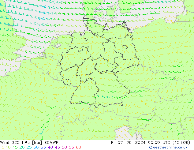 ветер 925 гПа ECMWF пт 07.06.2024 00 UTC