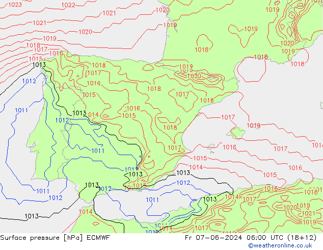 Luchtdruk (Grond) ECMWF vr 07.06.2024 06 UTC