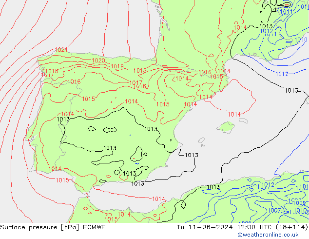 Luchtdruk (Grond) ECMWF di 11.06.2024 12 UTC