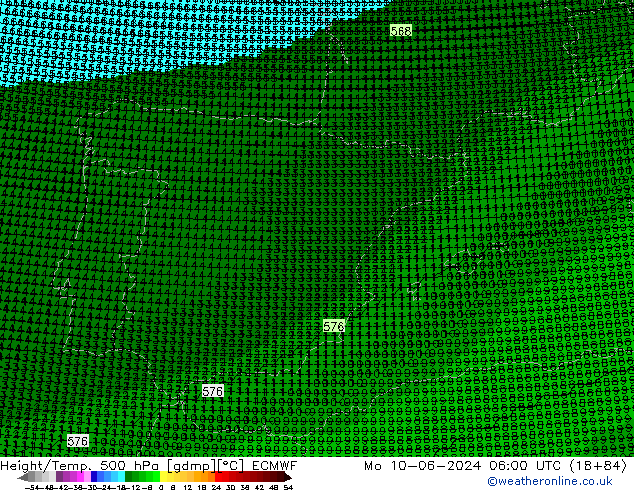 Height/Temp. 500 hPa ECMWF Mo 10.06.2024 06 UTC