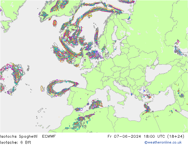 Eşrüzgar Hızları Spaghetti ECMWF Cu 07.06.2024 18 UTC