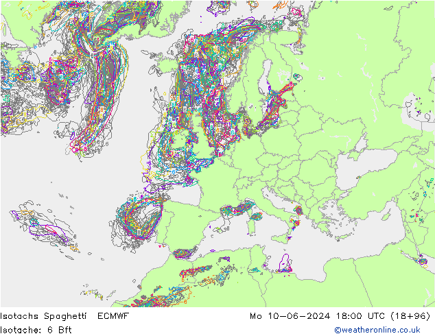 Isotachs Spaghetti ECMWF Mo 10.06.2024 18 UTC