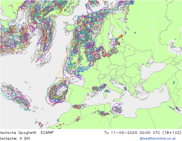 Isotachs Spaghetti ECMWF вт 11.06.2024 00 UTC