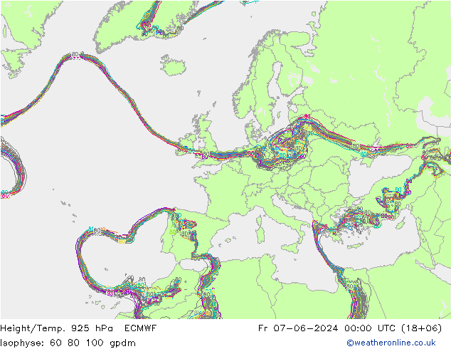 Height/Temp. 925 hPa ECMWF Fr 07.06.2024 00 UTC