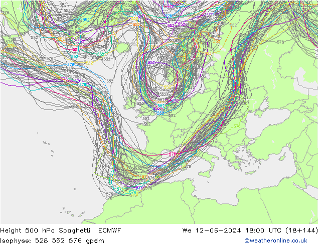 Height 500 hPa Spaghetti ECMWF St 12.06.2024 18 UTC