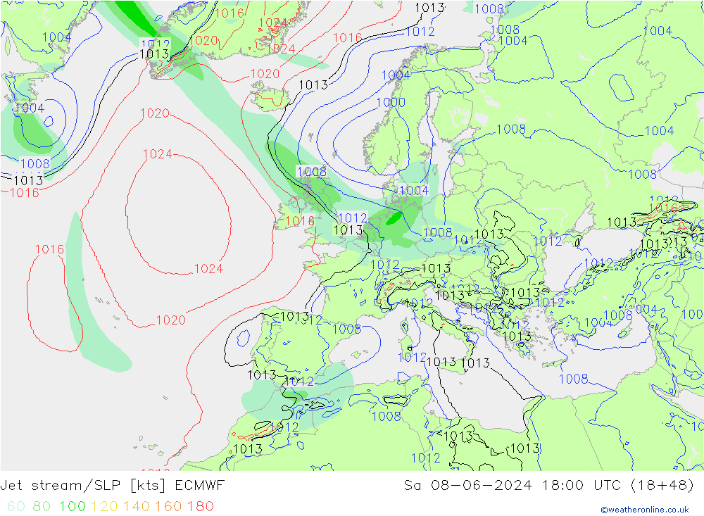 джет/приземное давление ECMWF сб 08.06.2024 18 UTC