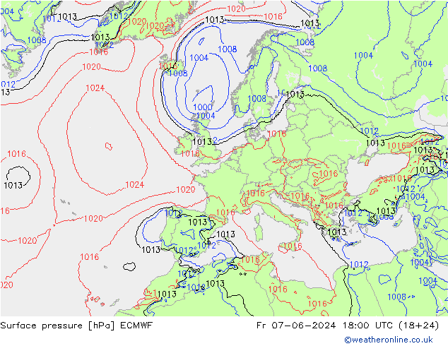 Bodendruck ECMWF Fr 07.06.2024 18 UTC