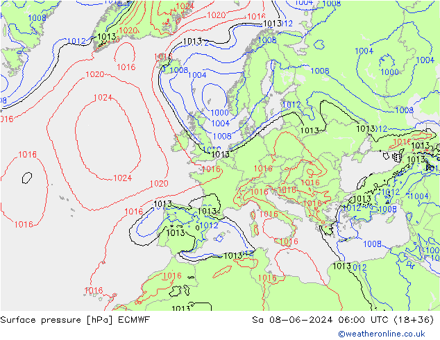 Surface pressure ECMWF Sa 08.06.2024 06 UTC