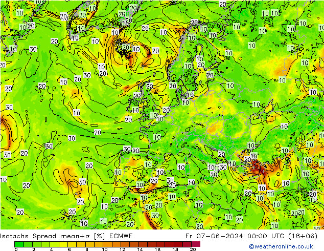 Isotachs Spread ECMWF Fr 07.06.2024 00 UTC