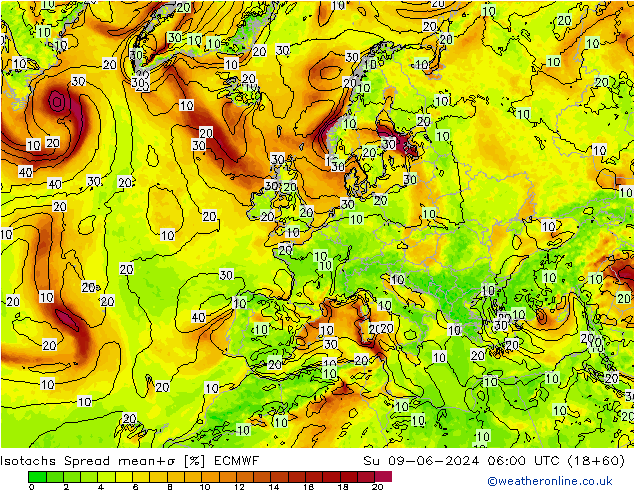 Isotachs Spread ECMWF Dom 09.06.2024 06 UTC