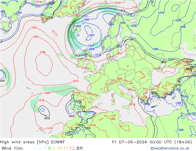 High wind areas ECMWF vie 07.06.2024 00 UTC