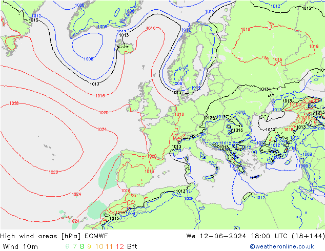 High wind areas ECMWF Qua 12.06.2024 18 UTC