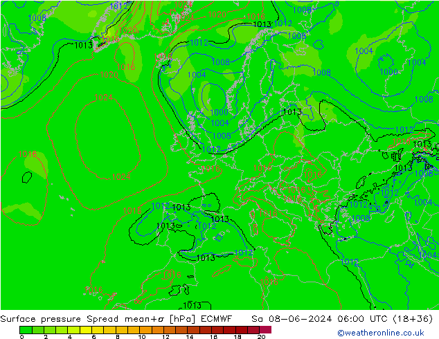 Bodendruck Spread ECMWF Sa 08.06.2024 06 UTC