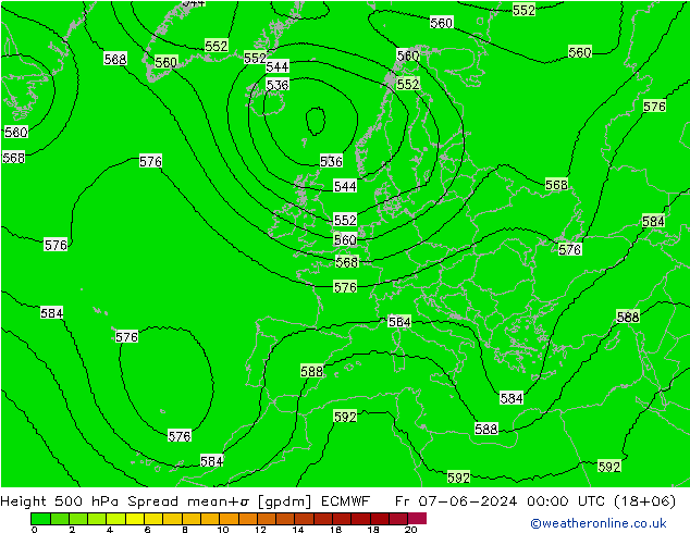 Height 500 hPa Spread ECMWF Sex 07.06.2024 00 UTC