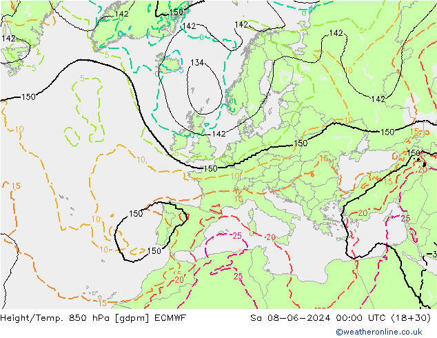 Yükseklik/Sıc. 850 hPa ECMWF Cts 08.06.2024 00 UTC