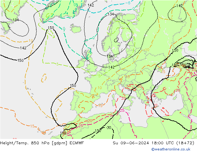 Height/Temp. 850 hPa ECMWF Dom 09.06.2024 18 UTC