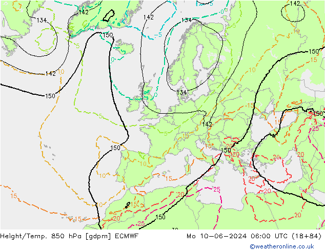 Height/Temp. 850 hPa ECMWF Mo 10.06.2024 06 UTC