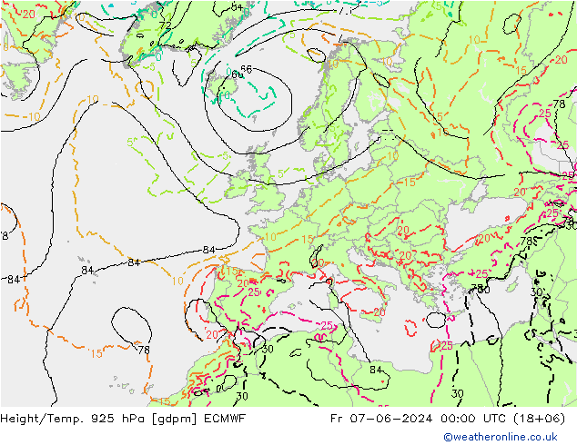 Height/Temp. 925 hPa ECMWF Sex 07.06.2024 00 UTC