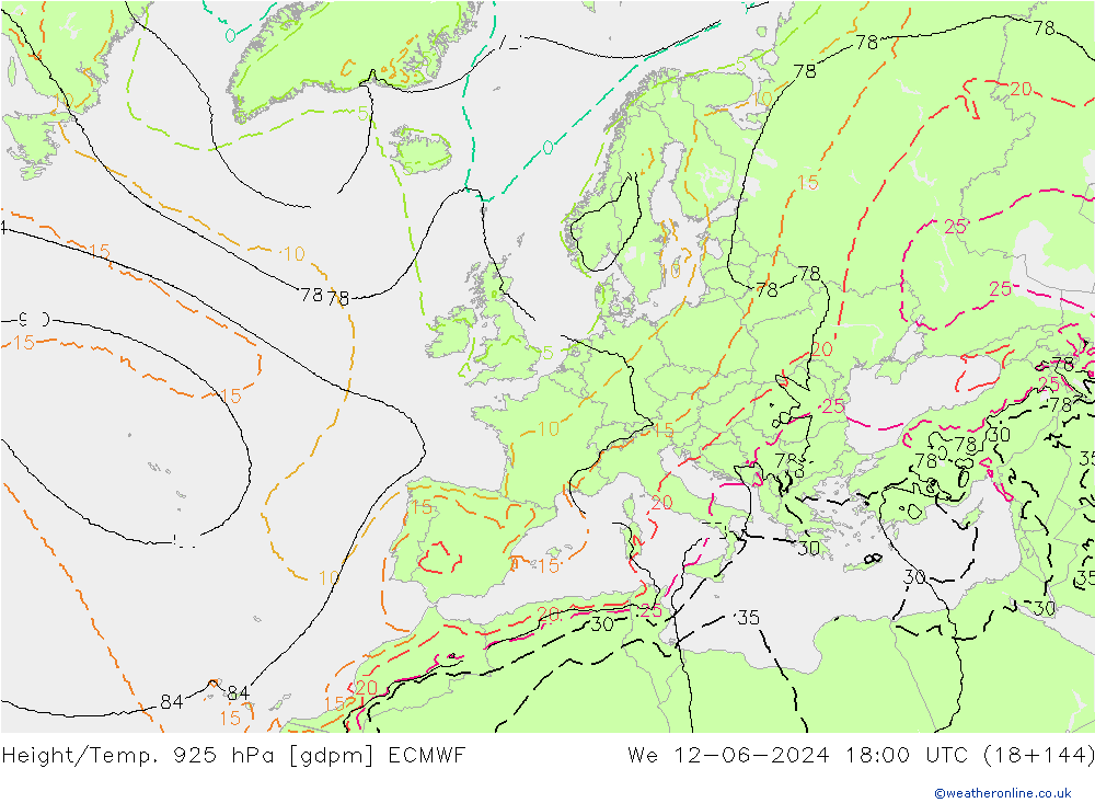 Height/Temp. 925 hPa ECMWF St 12.06.2024 18 UTC