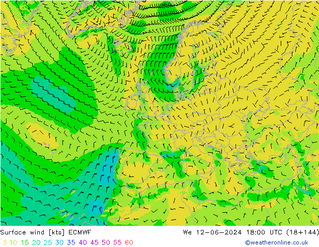 Vento 10 m ECMWF mer 12.06.2024 18 UTC