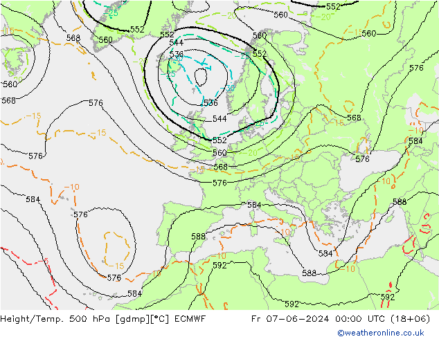 Height/Temp. 500 hPa ECMWF Sex 07.06.2024 00 UTC