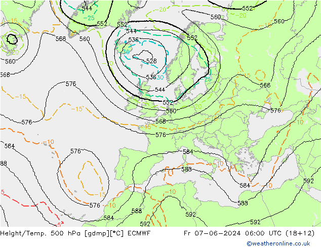 Hoogte/Temp. 500 hPa ECMWF vr 07.06.2024 06 UTC