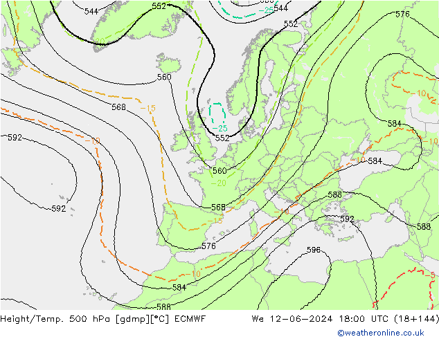 Height/Temp. 500 hPa ECMWF Qua 12.06.2024 18 UTC