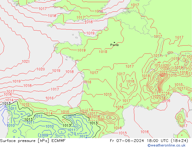 Luchtdruk (Grond) ECMWF vr 07.06.2024 18 UTC