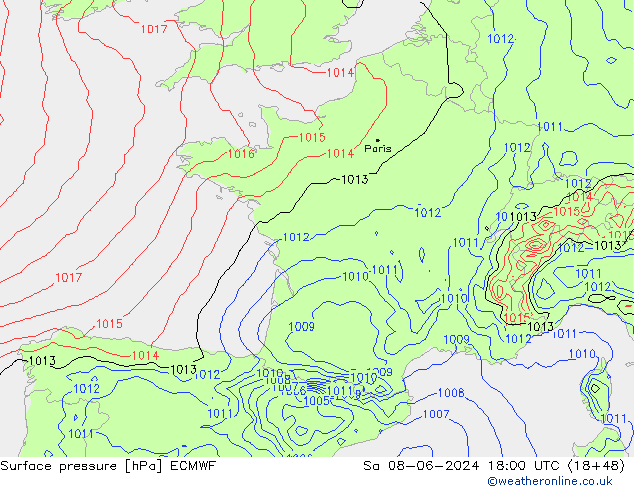 Bodendruck ECMWF Sa 08.06.2024 18 UTC