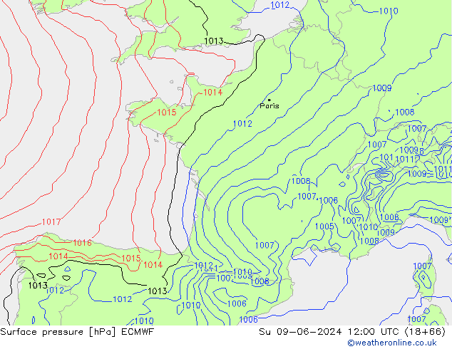 Yer basıncı ECMWF Paz 09.06.2024 12 UTC