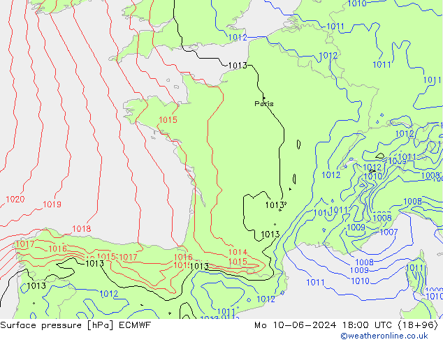 pression de l'air ECMWF lun 10.06.2024 18 UTC