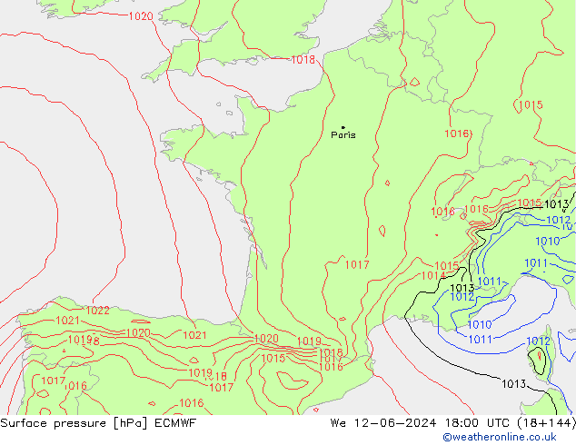 Bodendruck ECMWF Mi 12.06.2024 18 UTC