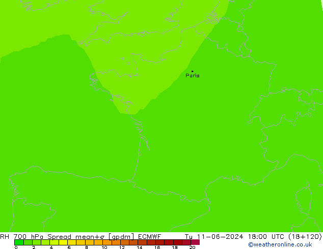 RH 700 гПа Spread ECMWF вт 11.06.2024 18 UTC