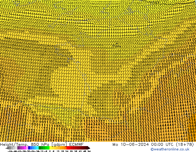 Geop./Temp. 850 hPa ECMWF lun 10.06.2024 00 UTC