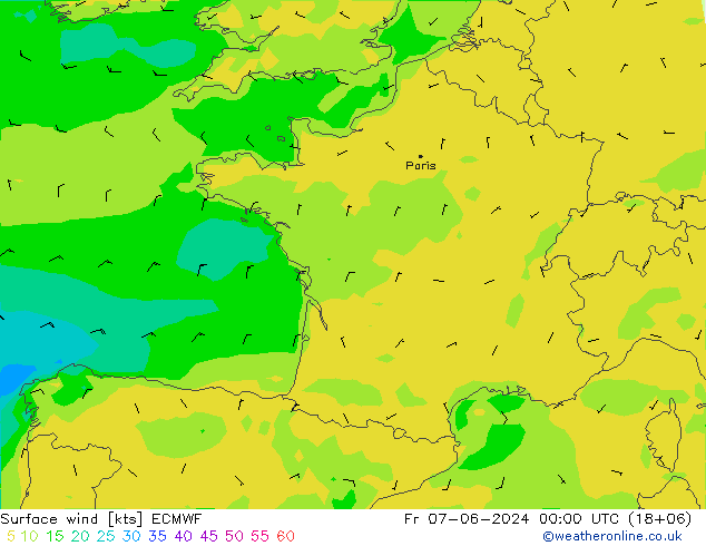 Surface wind ECMWF Fr 07.06.2024 00 UTC