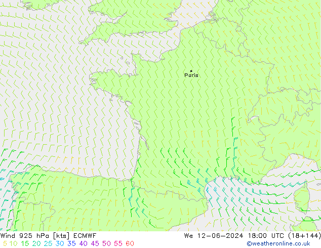 Vent 925 hPa ECMWF mer 12.06.2024 18 UTC