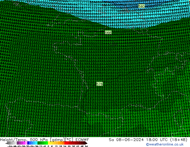 Height/Temp. 500 hPa ECMWF Sa 08.06.2024 18 UTC